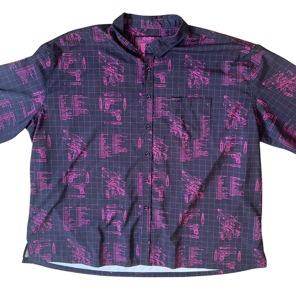 RETRO Button-Up Shirt with Pink Tech Print